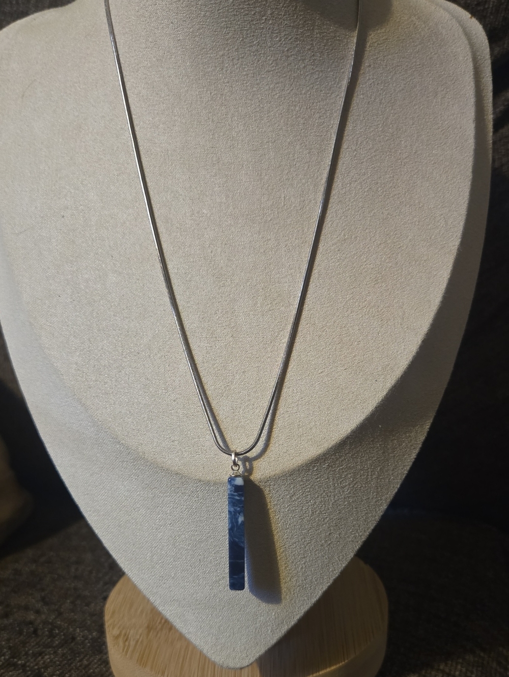 Modern Blue Sodalite Bar Pendant Necklace - On Silver Tone Chain 💫 Boho